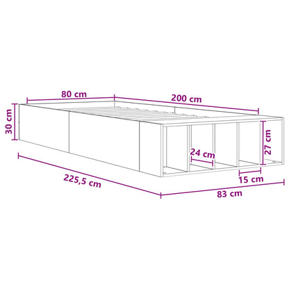 Bed Frame with Storage with Shelf Concrete Grey 80 x 200 cm
