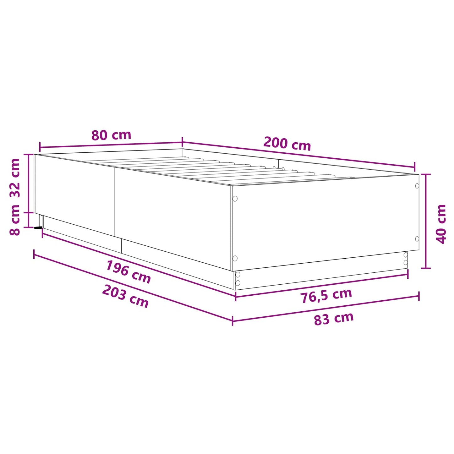 Bed Frame with LED Smoked Oak 80 x 200 cm Engineered Wood