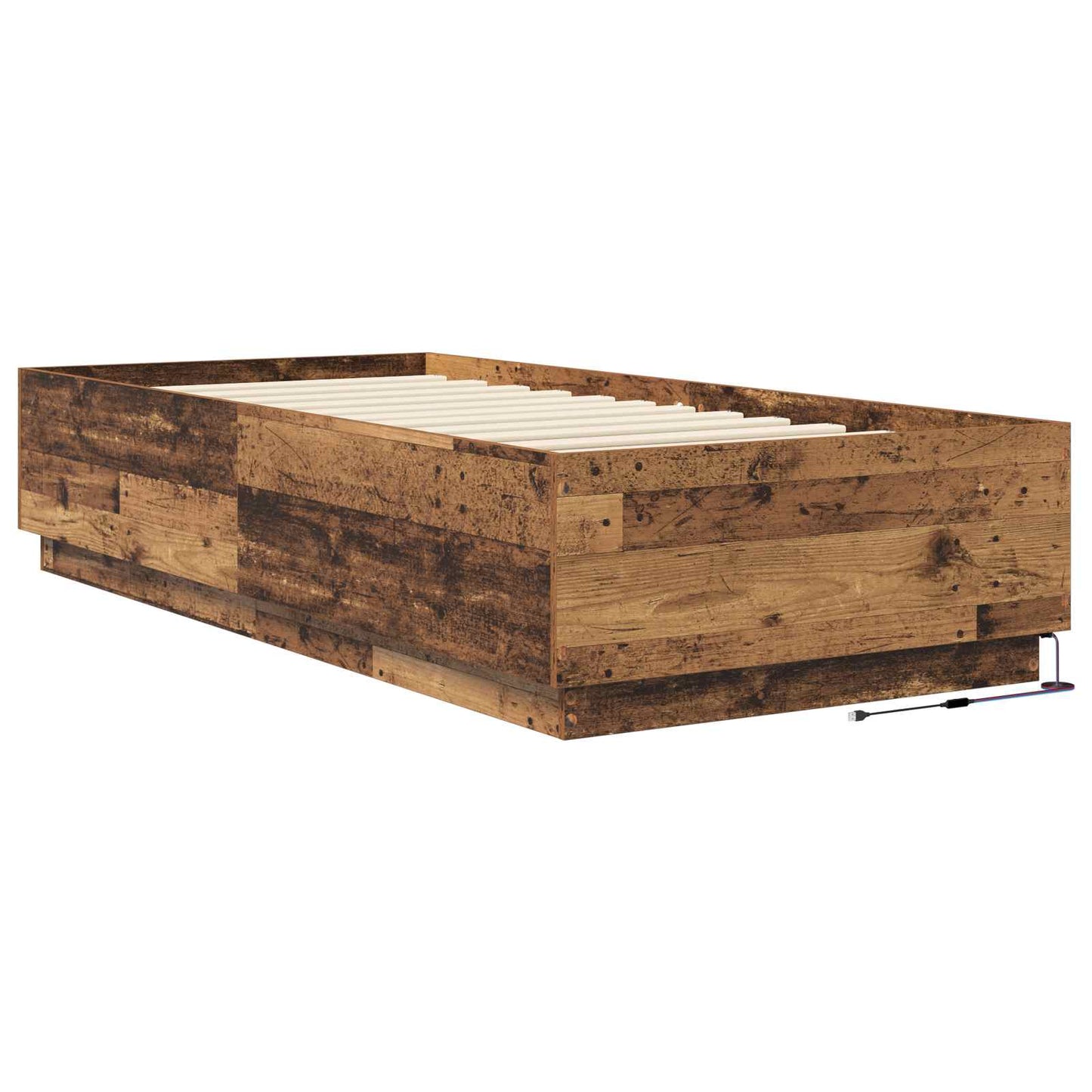 Bed Frame with LED Old Wood 80 x 200 cm Engineered Wood