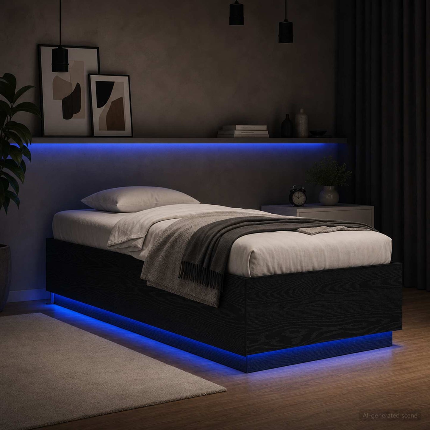 Bed Frame with LED Black Oak 80 x 200 cm Engineered Wood