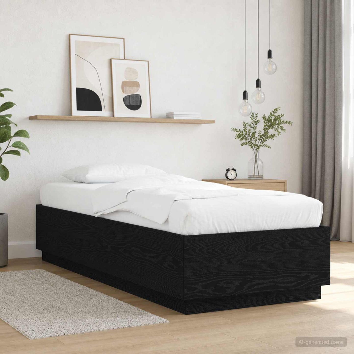 Bed Frame with LED Black Oak 80 x 200 cm Engineered Wood