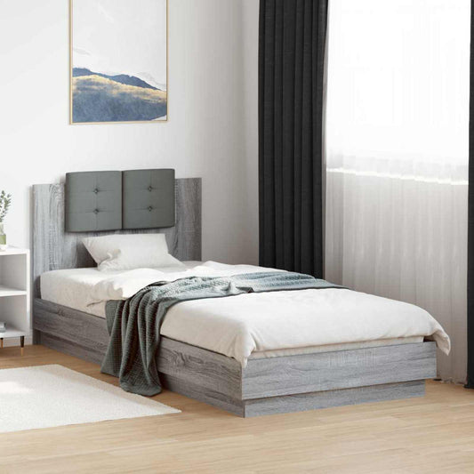 Bed Frame with Headboard with Headboard Grey Sonoma 80 x 200 cm