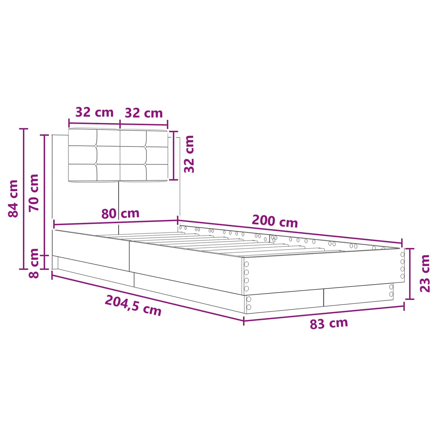 Bed Frame with Headboard Concrete Grey 80 x 200 cm