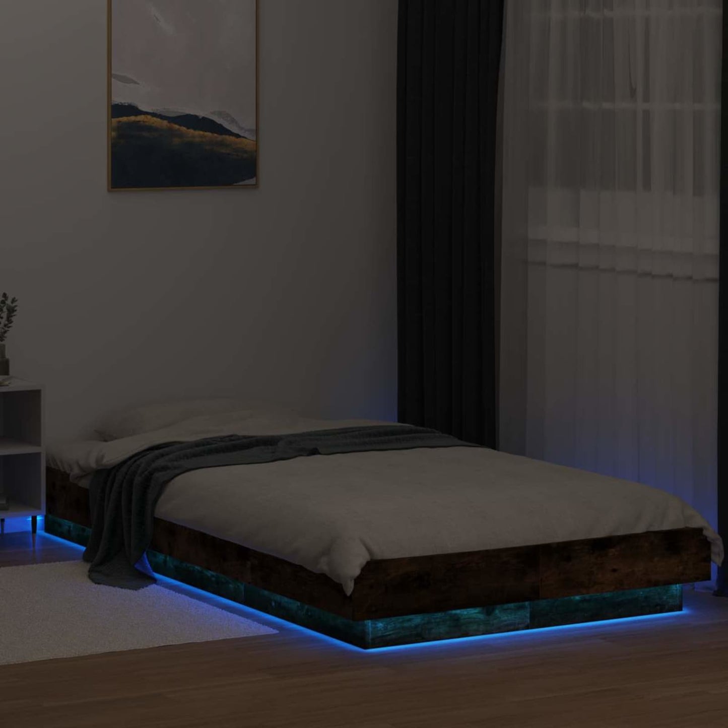 Bed Frame with LED Smoked Oak 80 x 200 cm Engineered Wood