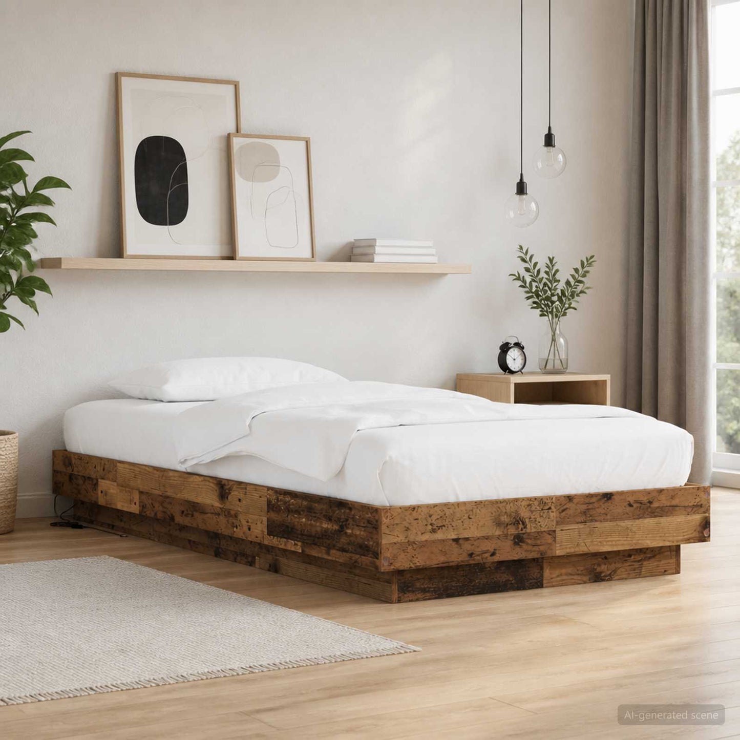Bed Frame with LED Old Wood 80 x 200 cm Engineered Wood