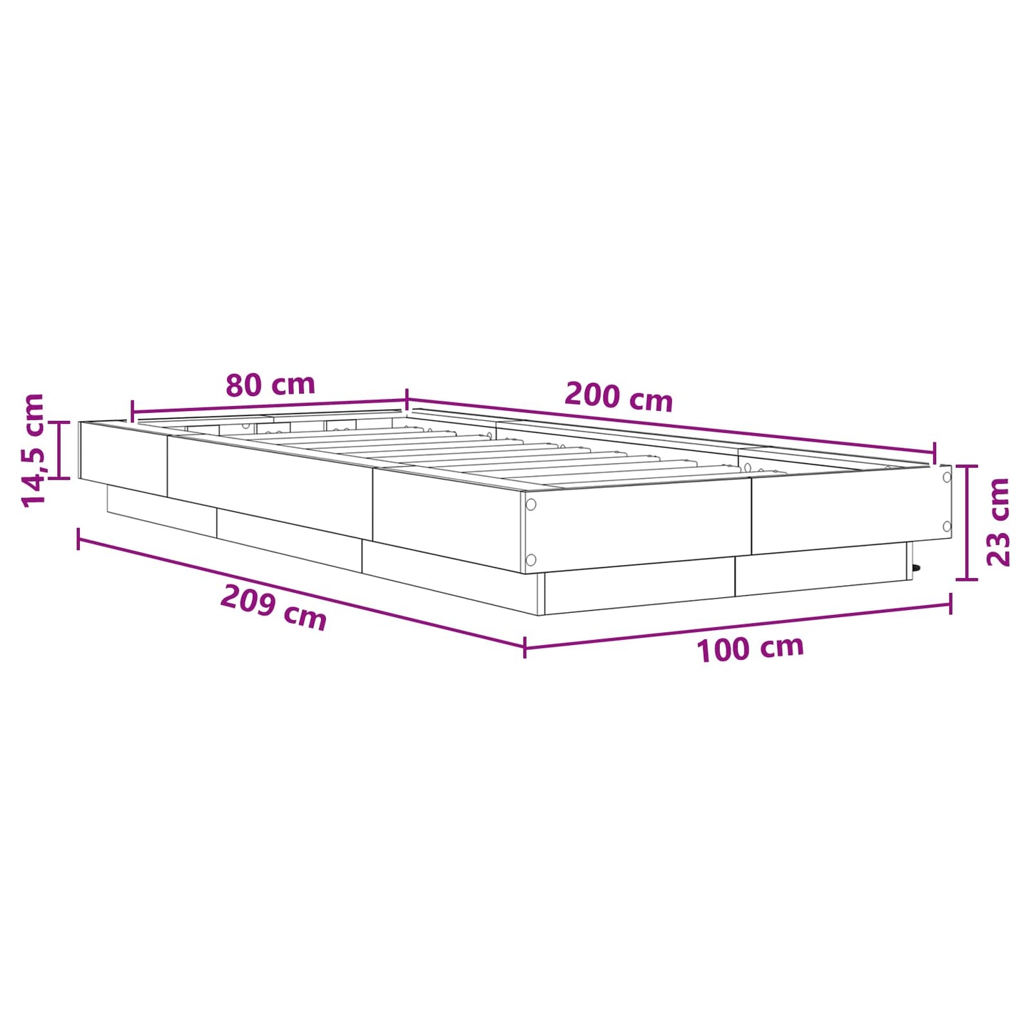 Bed Frame with LED Grey Sonoma 80 x 200 cm Engineered Wood