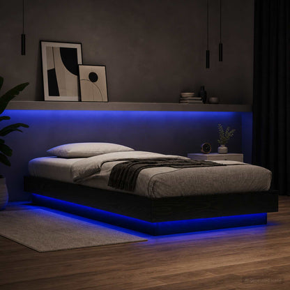 Bed Frame with LED Black Oak 80 x 200 cm Engineered Wood