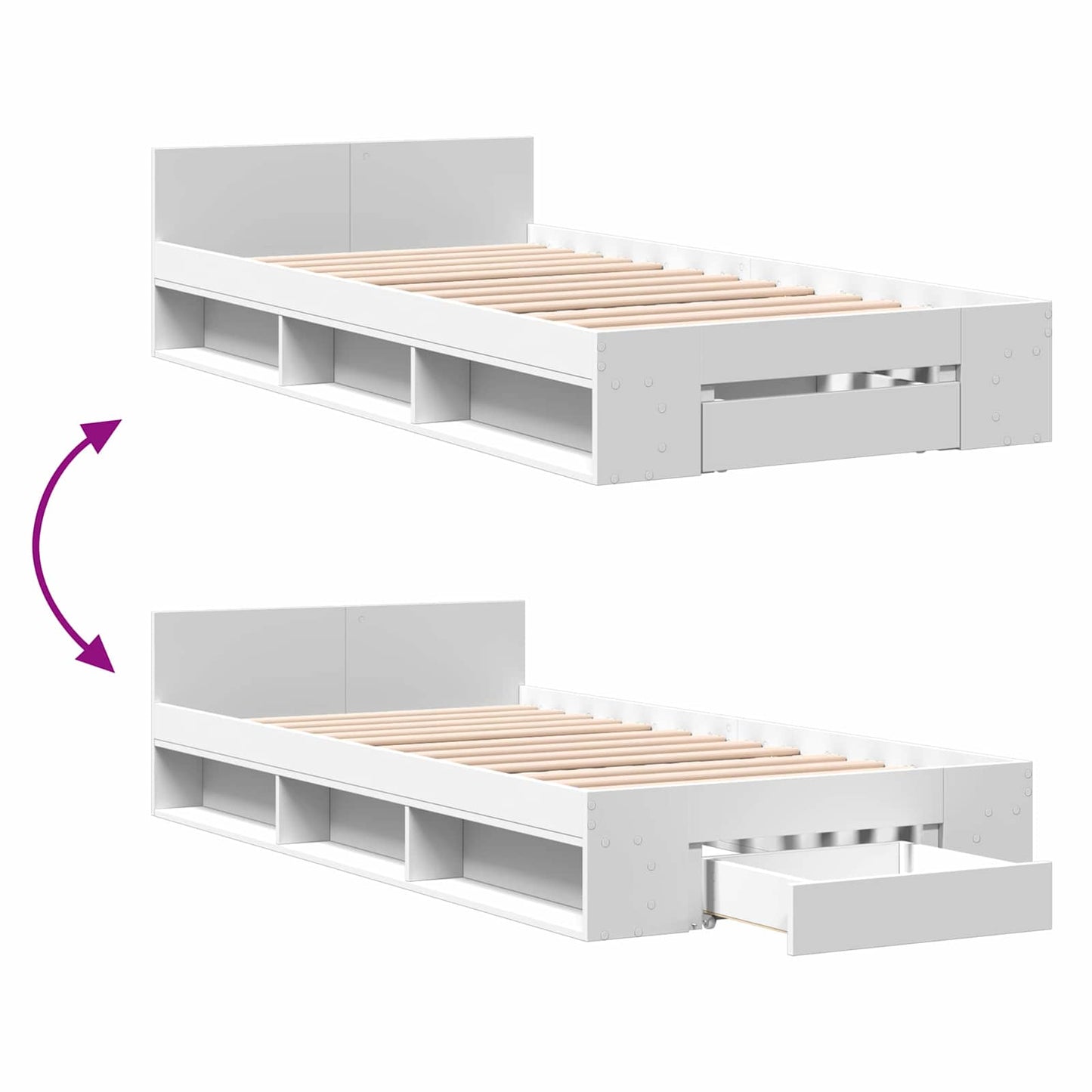Bed Frame with Storage White 80 x 200 cm Engineered Wood