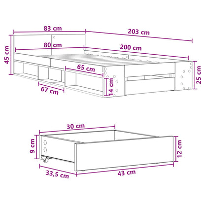 Bed Frame with Storage Sonoma Oak 80 x 200 cm Engineered Wood