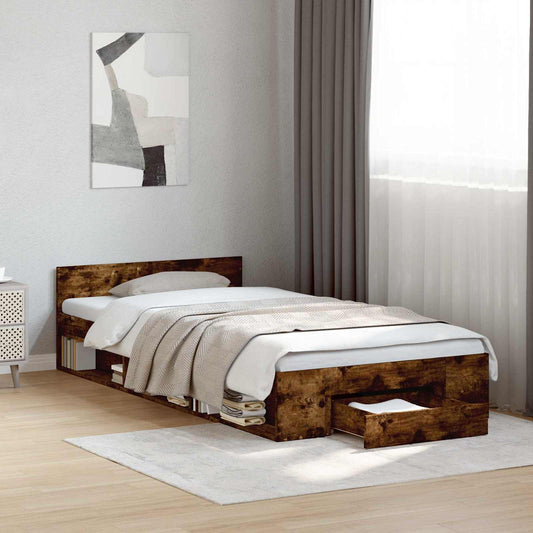 Bed Frame with Storage Smoked Oak 80 x 200 cm Engineered Wood