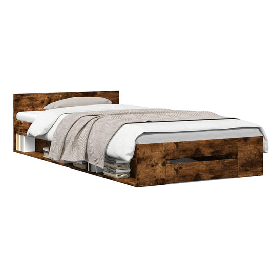 Bed Frame with Storage Smoked Oak 80 x 200 cm Engineered Wood
