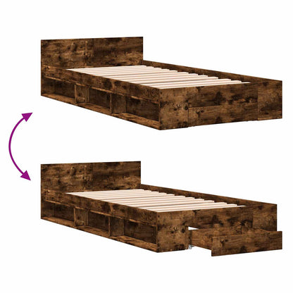 Bed Frame with Storage Smoked Oak 80 x 200 cm Engineered Wood