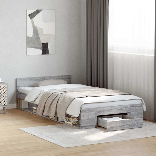 Bed Frame with Storage Grey Sonoma 80 x 200 cm Engineered Wood