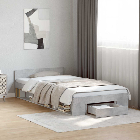 Bed Frame with Storage with Drawer Concrete Grey 80 x 200 cm