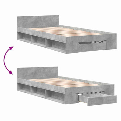 Bed Frame with Storage with Drawer Concrete Grey 80 x 200 cm