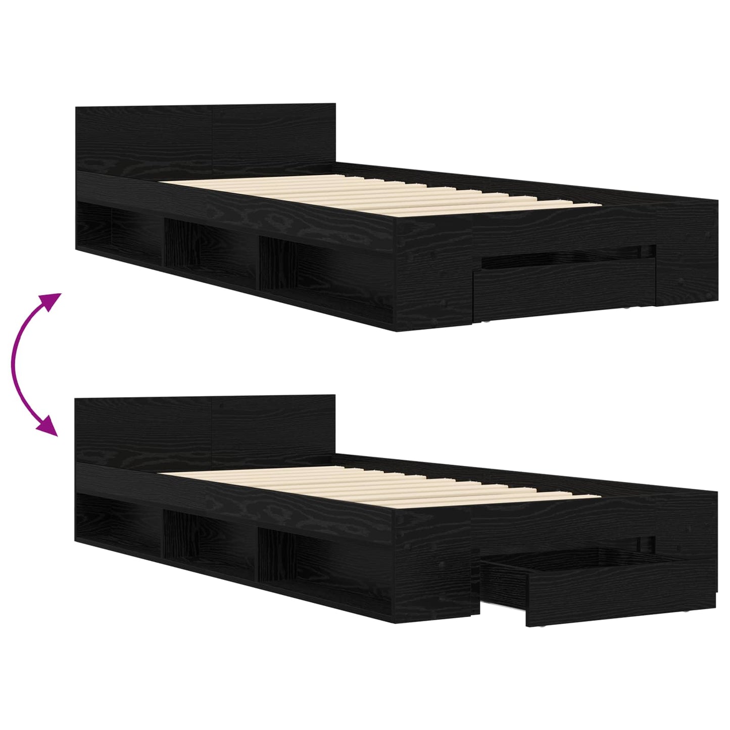 Bed Frame with Storage Black Oak 80 x 200 cm Engineered Wood