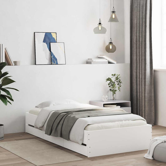 Bed Frame with Storage with Drawer White Engineered wood
