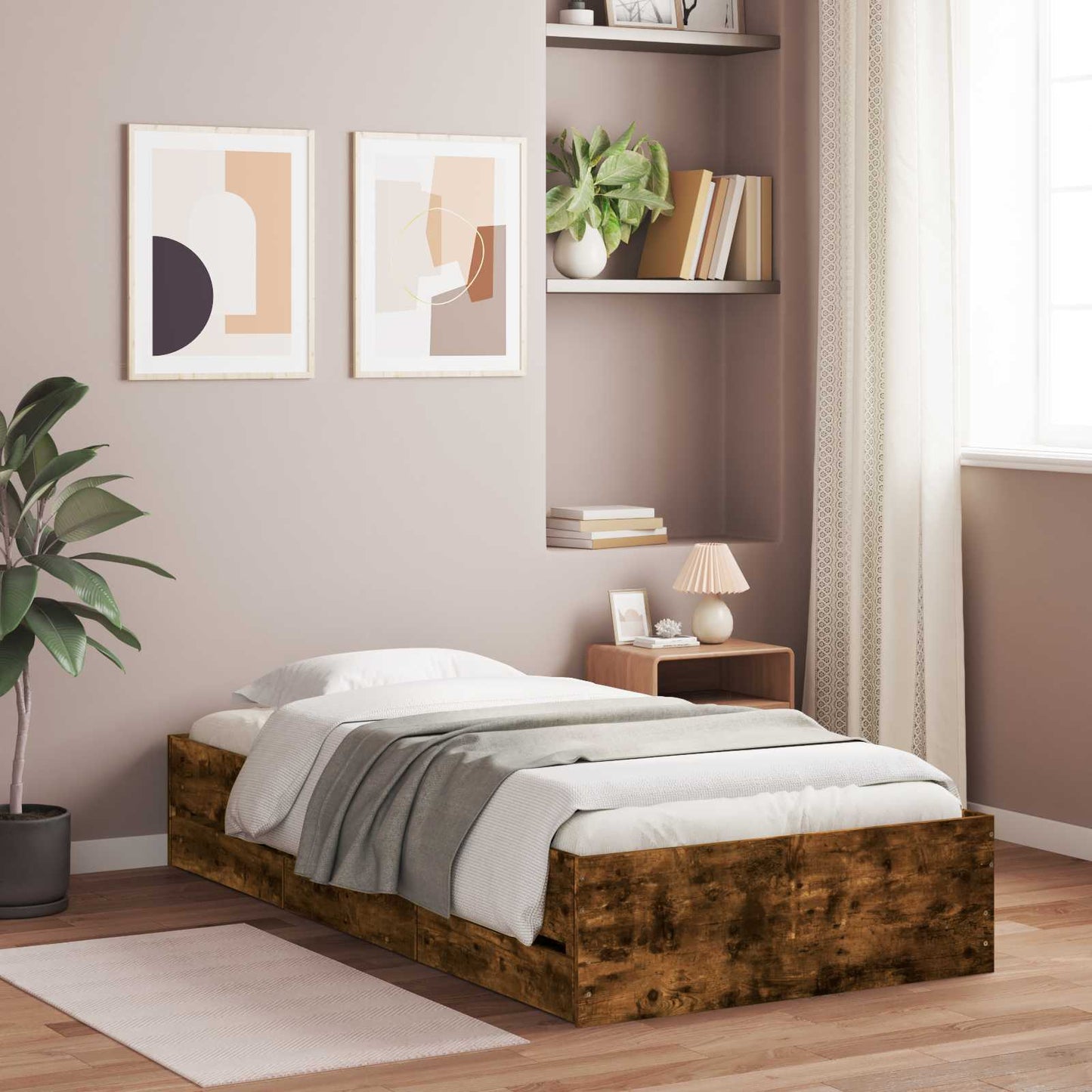 Bed Frame with Storage Smoked Oak 80 x 200 cm Engineered Wood