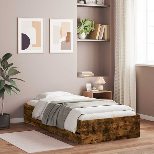 Bed Frame with Storage with Drawer Smoked Oak Engineered wood