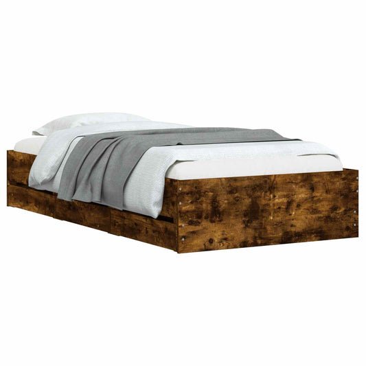 Bed Frame with Storage with Drawer Smoked Oak Engineered wood