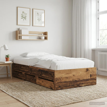 Bed Frame with Storage with Drawer Old Wood Engineered wood