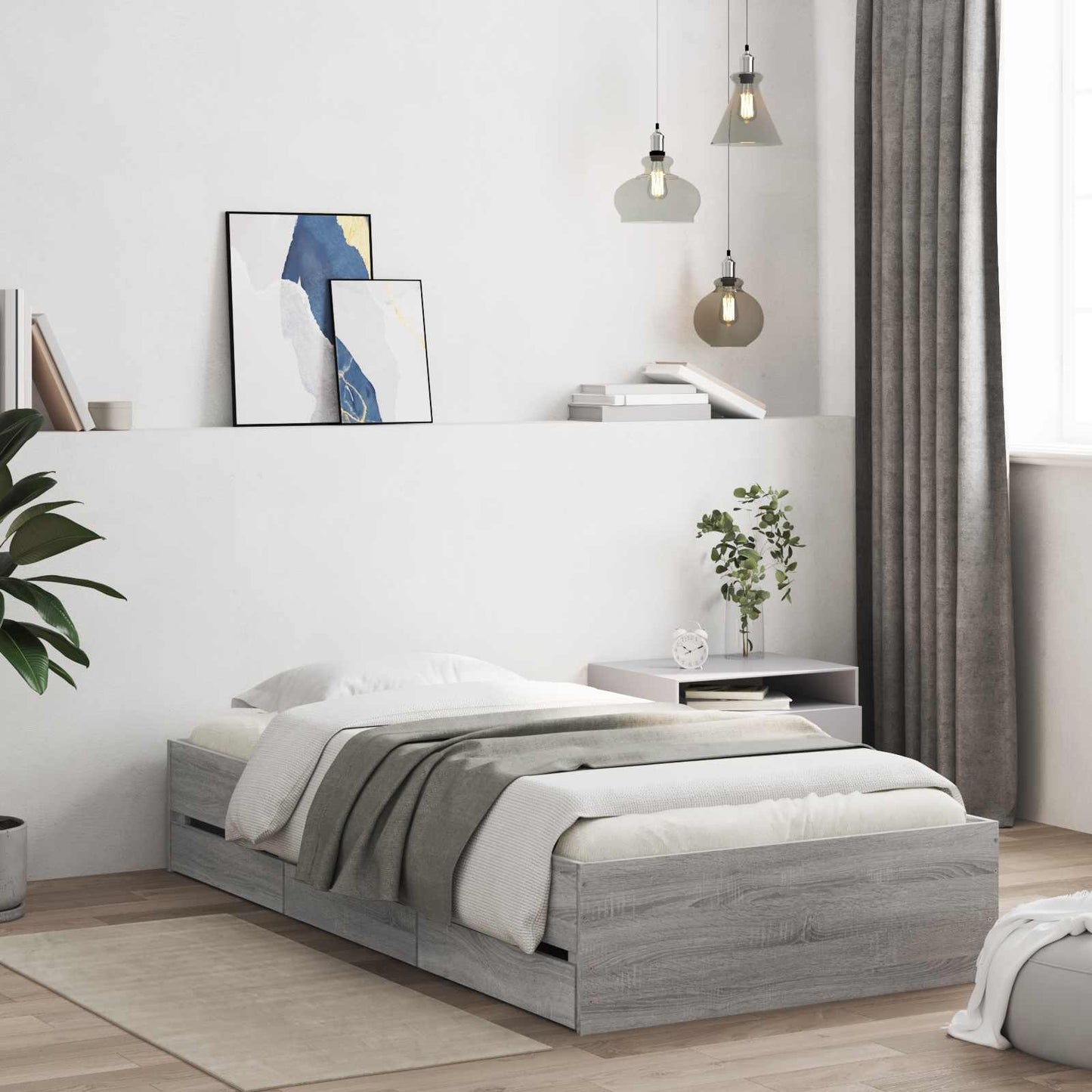 Bed Frame with Storage with Drawer Concrete Grey 80 x 200 cm