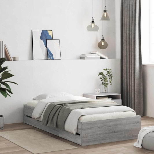 Bed Frame with Storage Concrete Grey Engineered wood