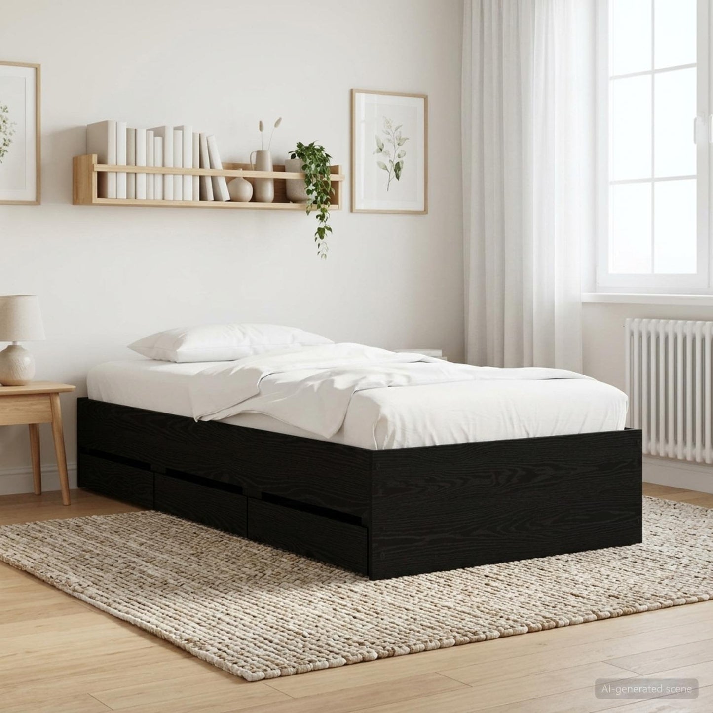 Bed Frame with Storage with Drawer Black Oak Engineered wood