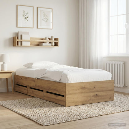 Bed Frame with Storage with Drawer Artisian Oak Engineered wood