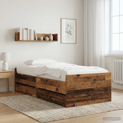 Bed Frame with Drawer with Storage Old Wood Solid Pine Wood