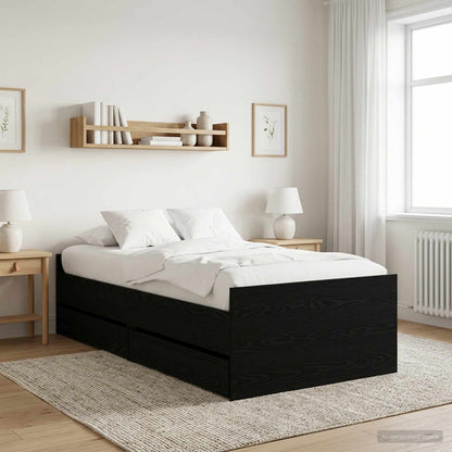 Bed Frame with Drawer with Storage Black Oak Solid Pine Wood