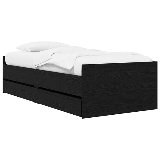 Bed Frame with Drawer with Storage Black Oak Solid Pine Wood