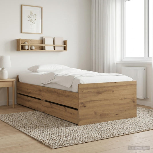 Bed Frame with Drawer with Storage Artisian Oak Solid Pine Wood