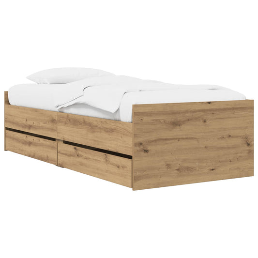 Bed Frame with Drawer with Storage Artisian Oak Solid Pine Wood