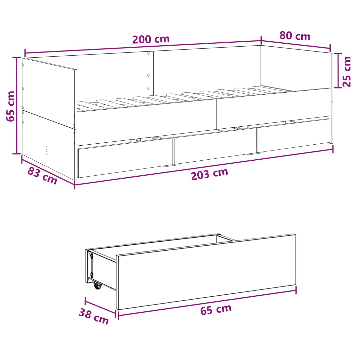 Bed Frame with Storage Sonoma Oak 80 x 200 cm Engineered Wood