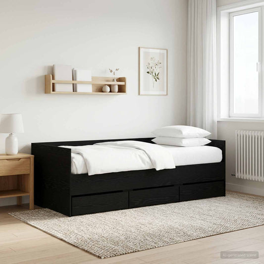 Daybed with Drawer with Headboard Black Oak Engineered Wood