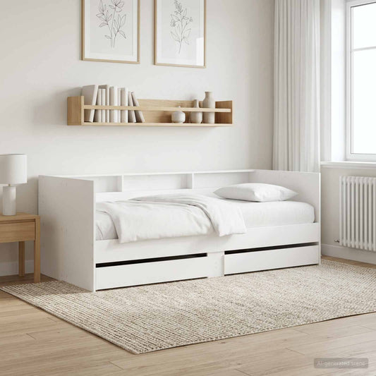 Daybed with Drawer with Shelf White Engineered Wood