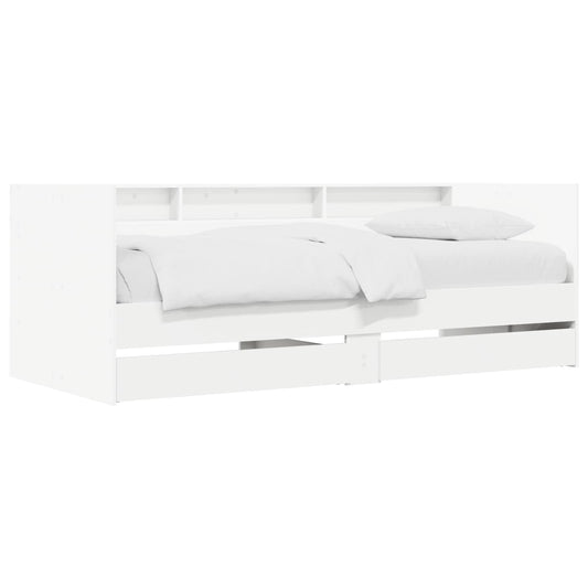 Daybed with Drawer with Shelf White Engineered Wood