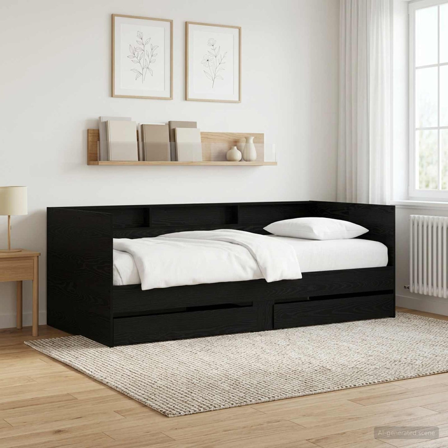 Daybed with Drawer with Shelf Black Oak Engineered Wood
