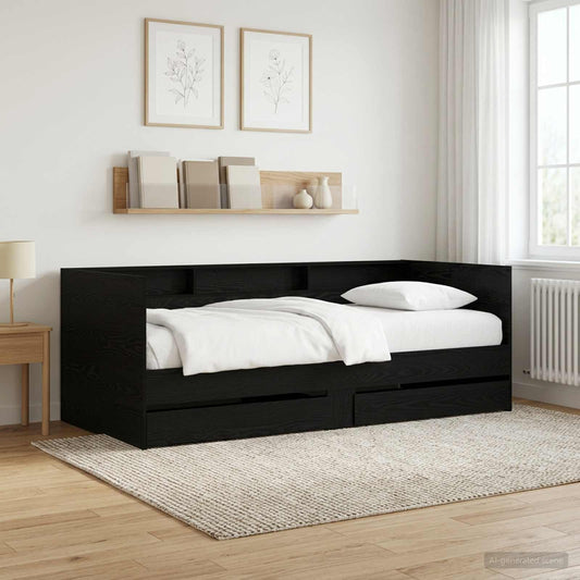 Daybed with Drawer with Shelf Black Oak Engineered Wood