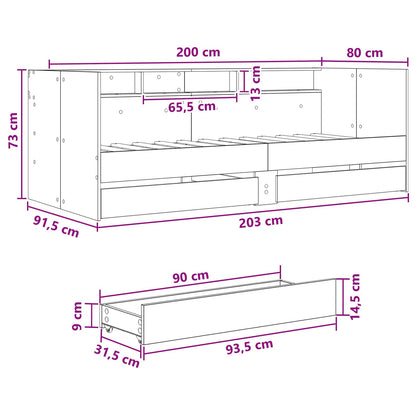 Bed Frame with Storage Black Oak 80 x 200 cm Engineered Wood