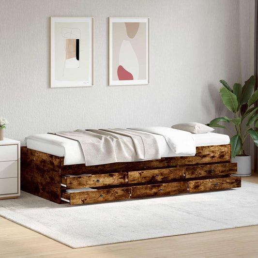 Bed Frame with Storage Smoked Oak 80 x 200 cm Engineered Wood