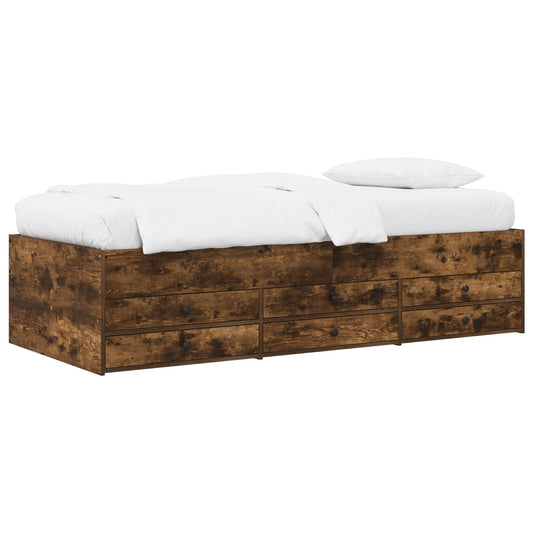 Bed Frame with Storage Smoked Oak 80 x 200 cm Engineered Wood