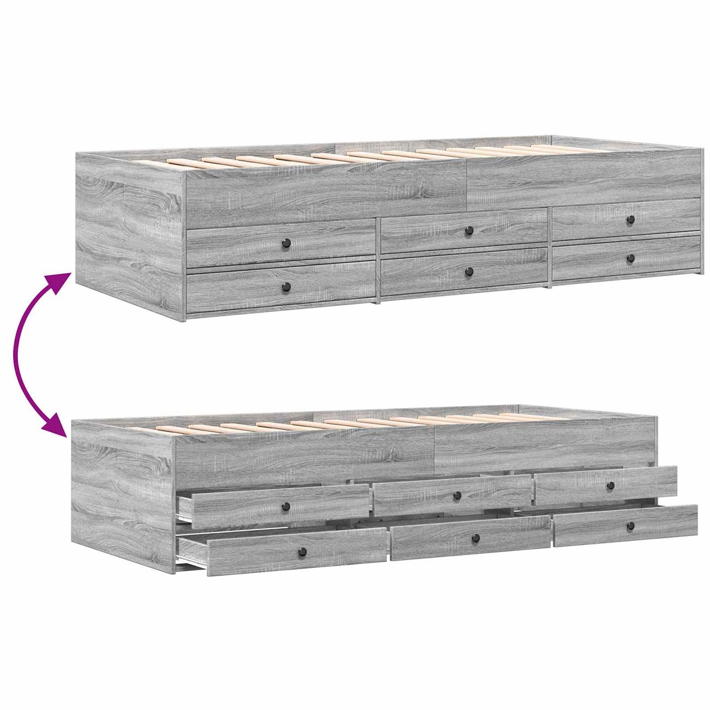 Bed Frame with Storage Grey Sonoma 80 x 200 cm Engineered Wood
