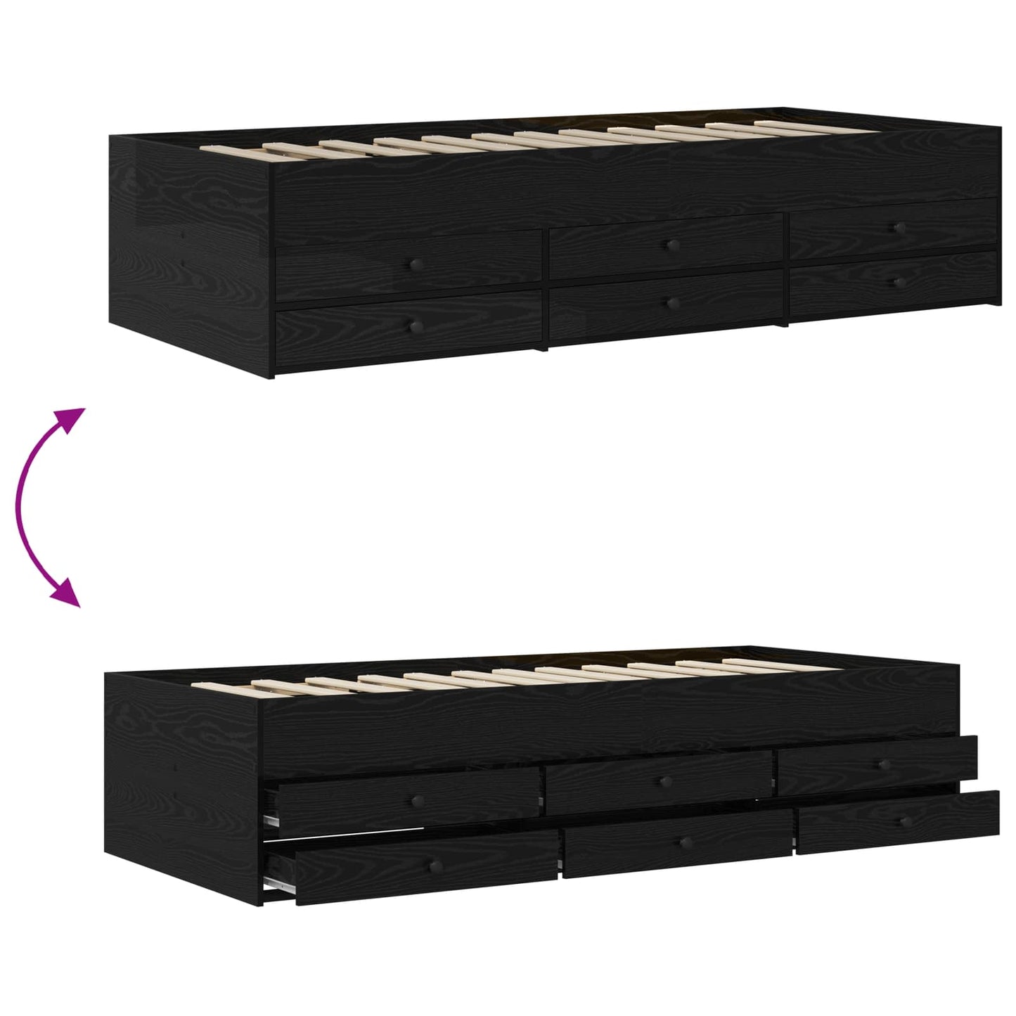 Bed Frame with Storage Black Oak 80 x 200 cm Engineered Wood