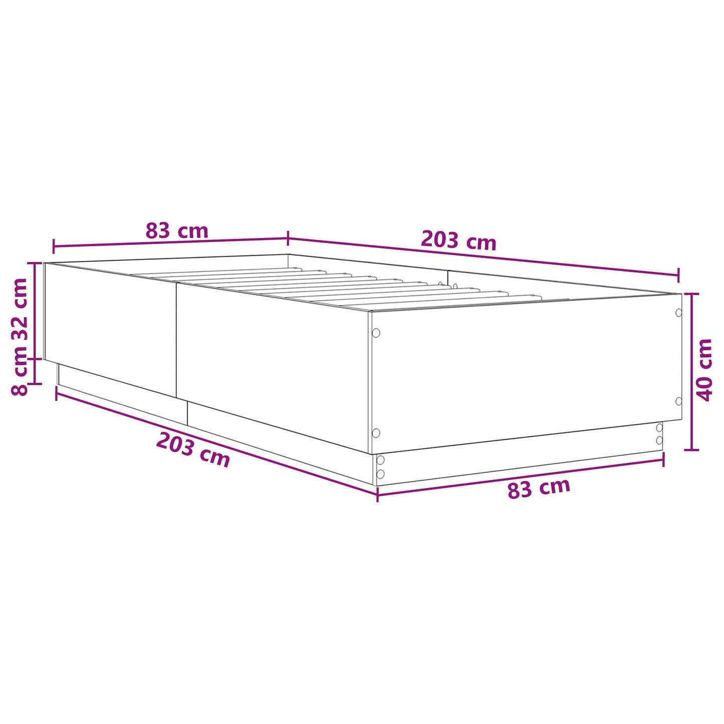 Bed Frame Concrete Grey 80 x 200 cm Engineered Wood