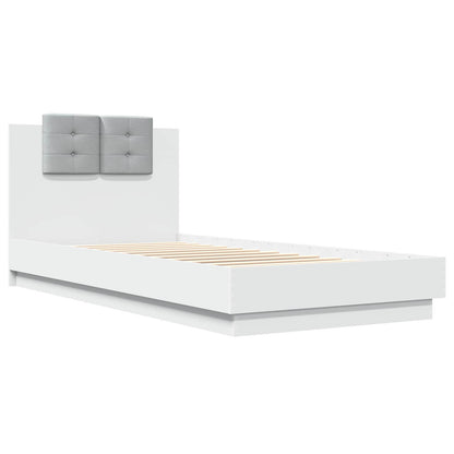 Bed Frame with Headboard White Engineered Wood