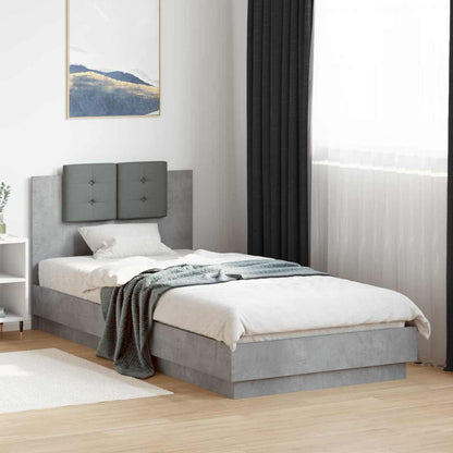 Bed Frame with Headboard Concrete Grey Engineered Wood