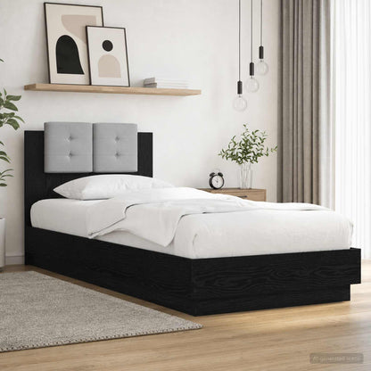 Bed Frame with Headboard Black Oak Engineered Wood