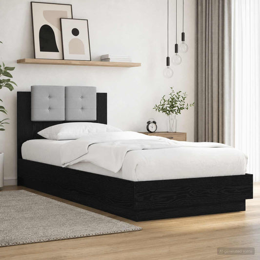 Bed Frame with Headboard Black Oak Engineered Wood